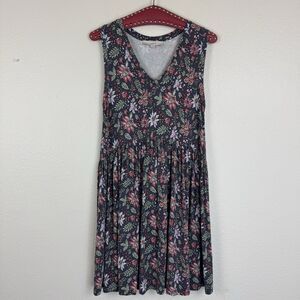LOFT Floral Sleeveless V-Neck Babydoll Swing Dress Knee Length Gray Pink XS